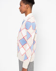 Wool Argyle Cardigan, Lily White