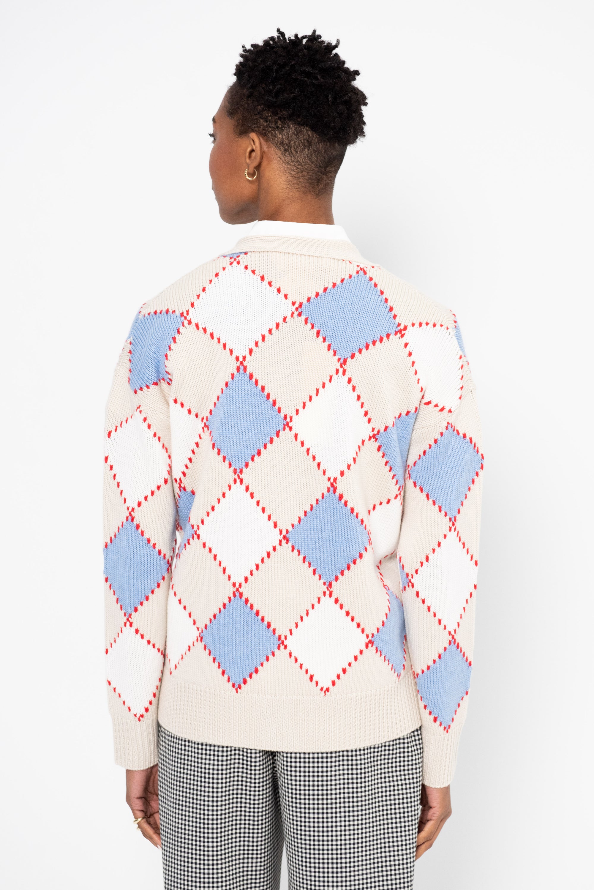 Wool Argyle Cardigan, Lily White