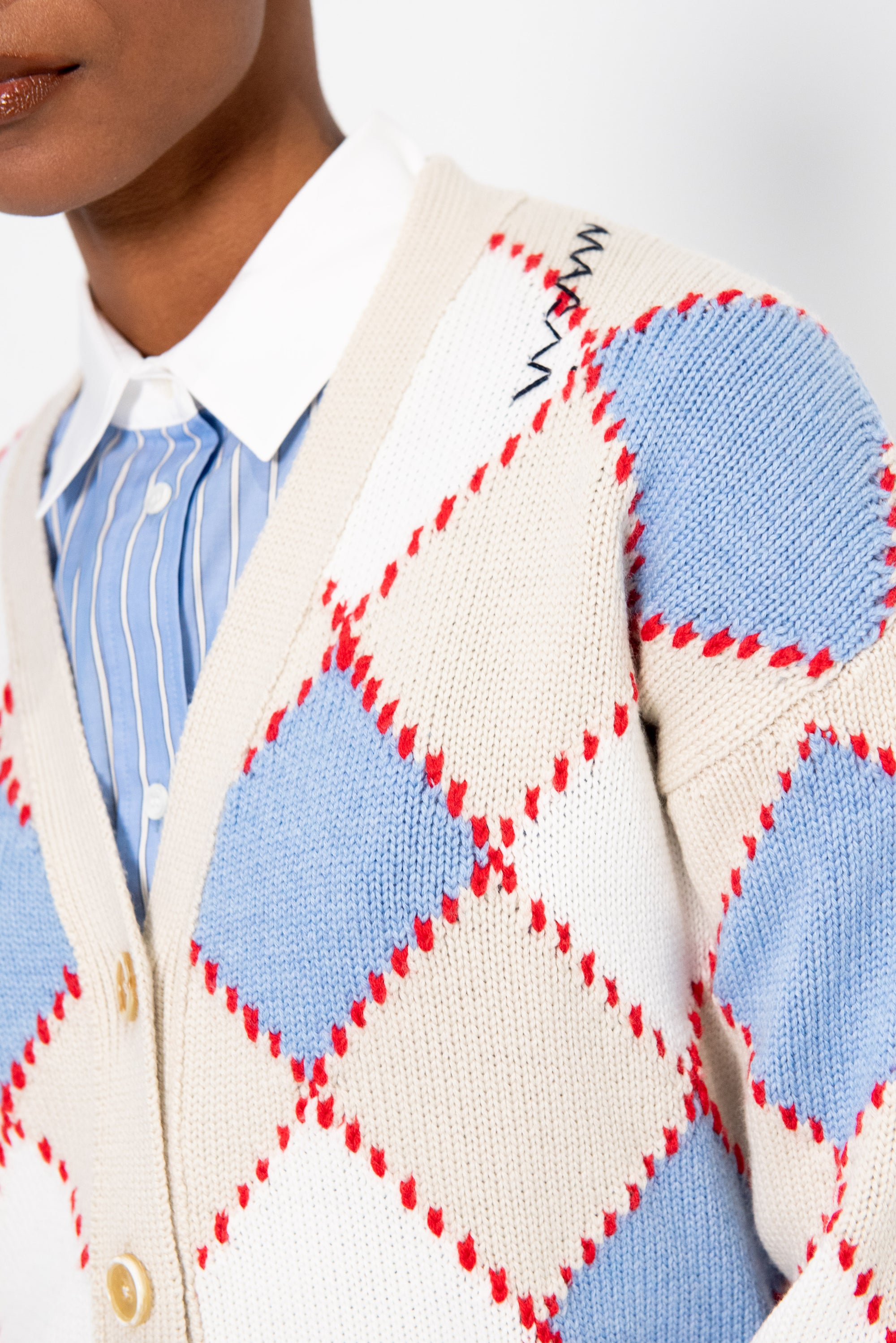 Wool Argyle Cardigan, Lily White