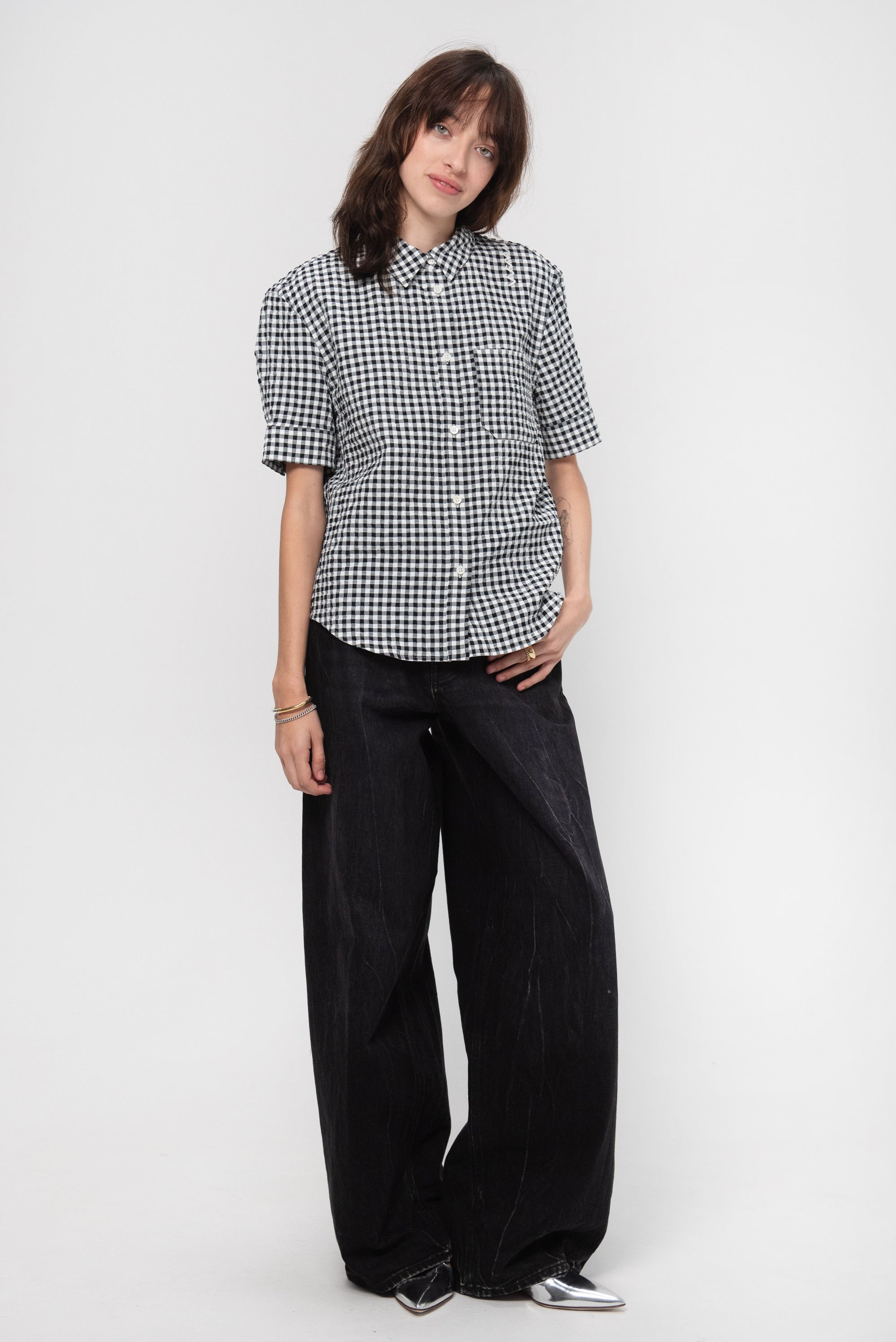 Seersucker Checked Shirt, Black