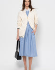 Wide Skirt in Striped Poplin, China Blue