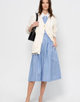 Wide Skirt in Striped Poplin, China Blue