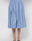 Wide Skirt in Striped Poplin, China Blue