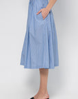 Wide Skirt in Striped Poplin, China Blue