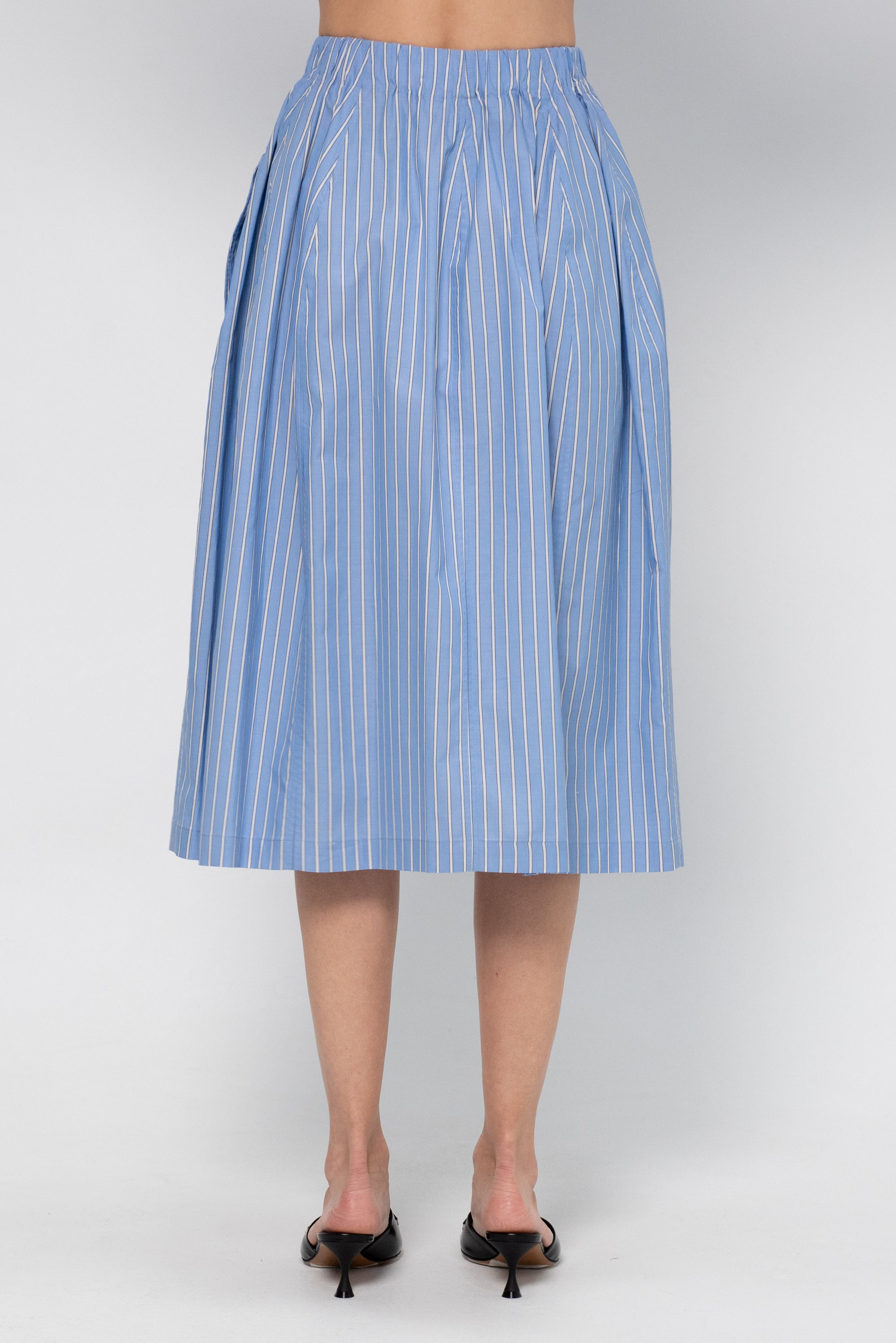 Wide Skirt in Striped Poplin, China Blue