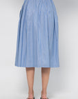 Wide Skirt in Striped Poplin, China Blue