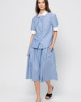 Wide Skirt in Striped Poplin, China Blue