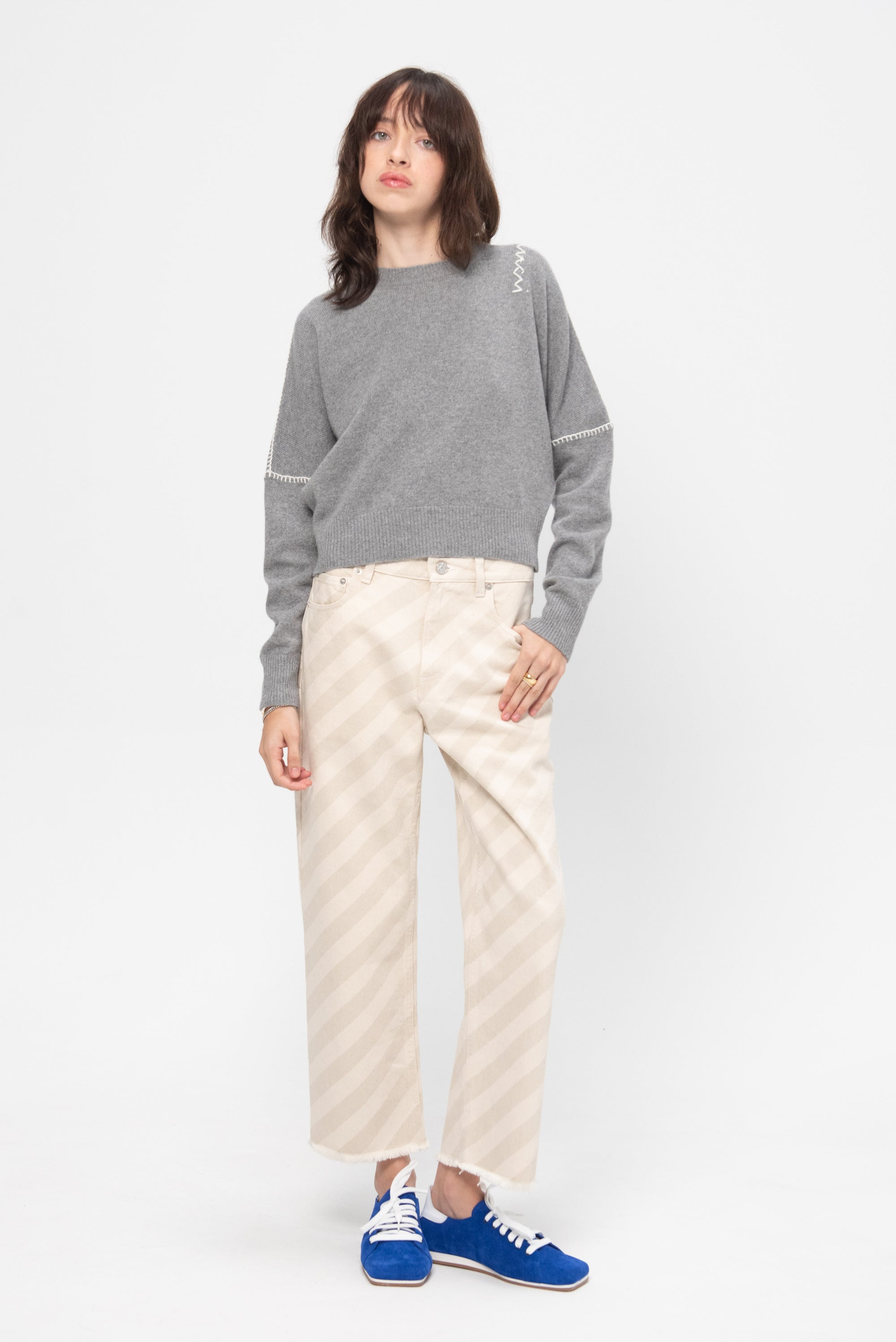 Crew Neck Jumper with Marni Symbol, Neutral Grey