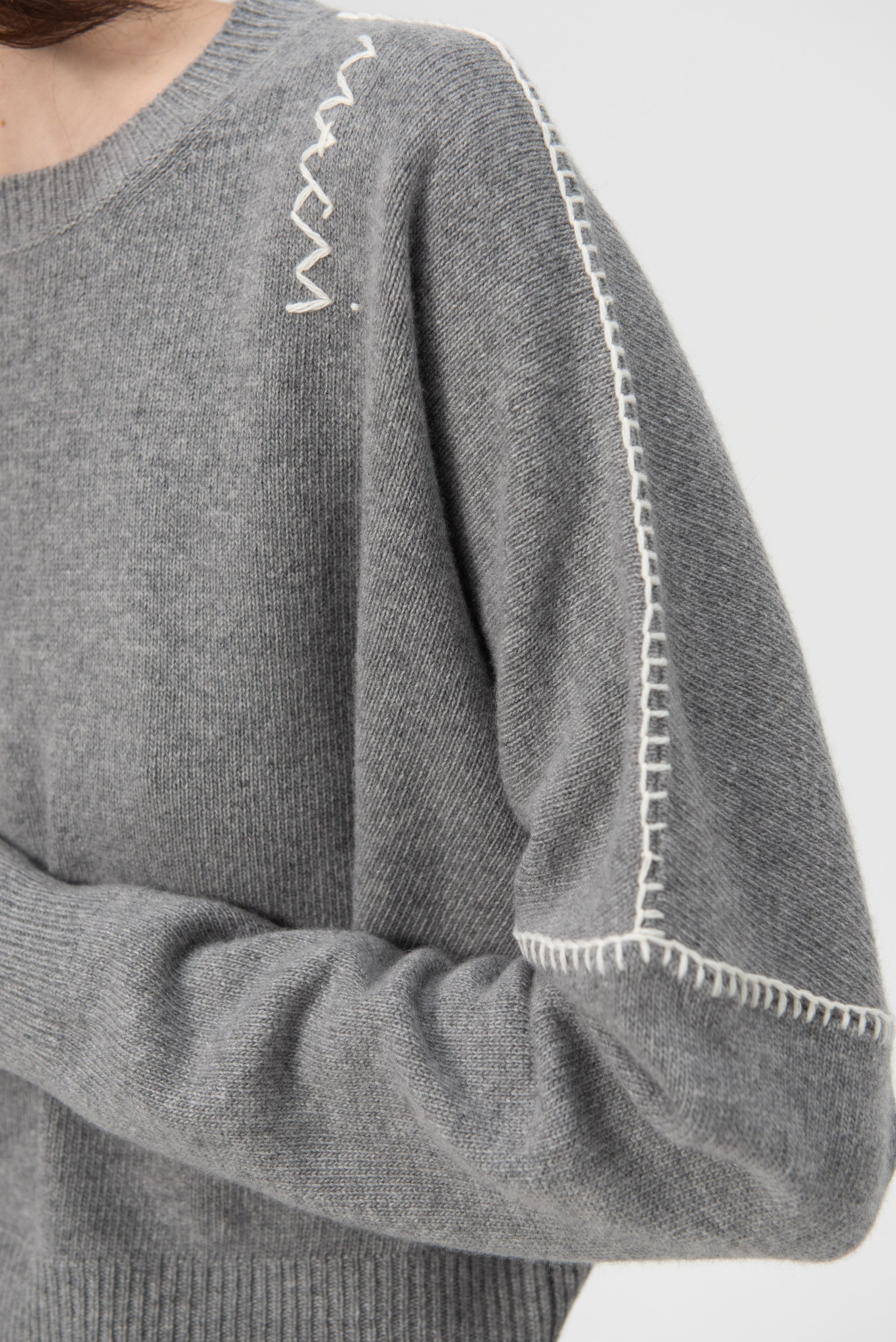 Crew Neck Jumper with Marni Symbol, Neutral Grey