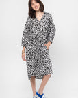 Poplin Shirt Dress with Pop Fields Motif Print, Black