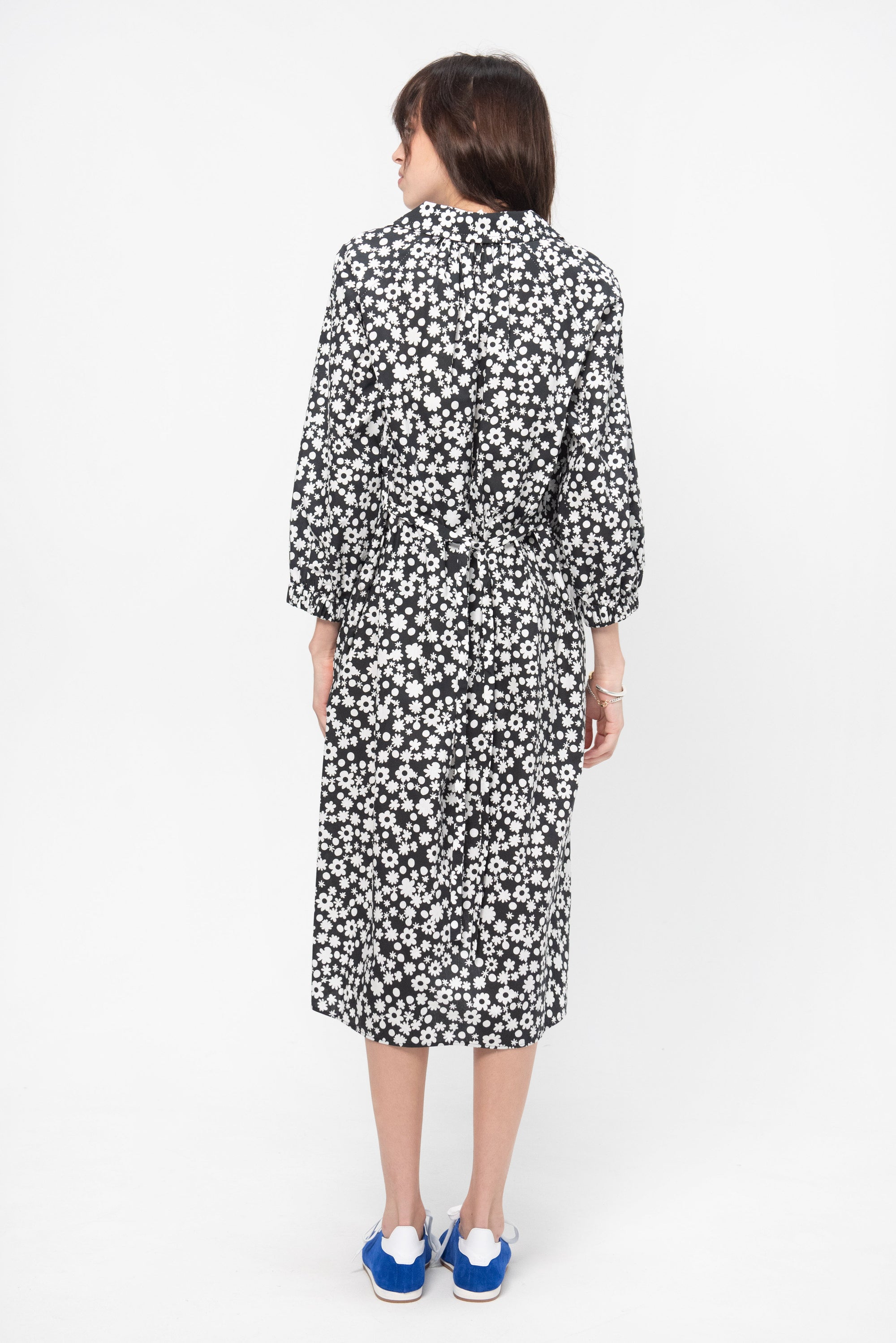 Poplin Shirt Dress with Pop Fields Motif Print, Black