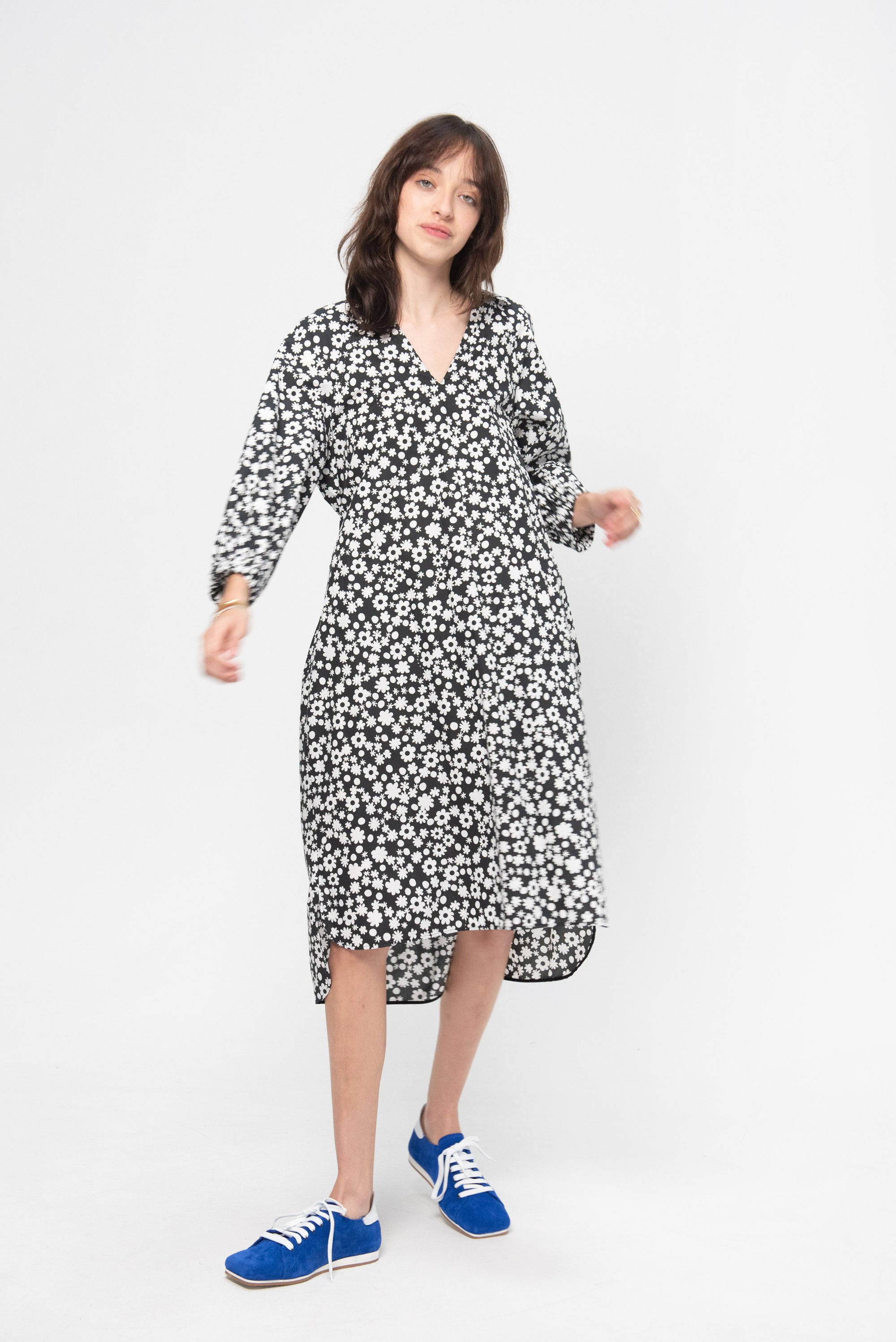 Poplin Shirt Dress with Pop Fields Motif Print, Black