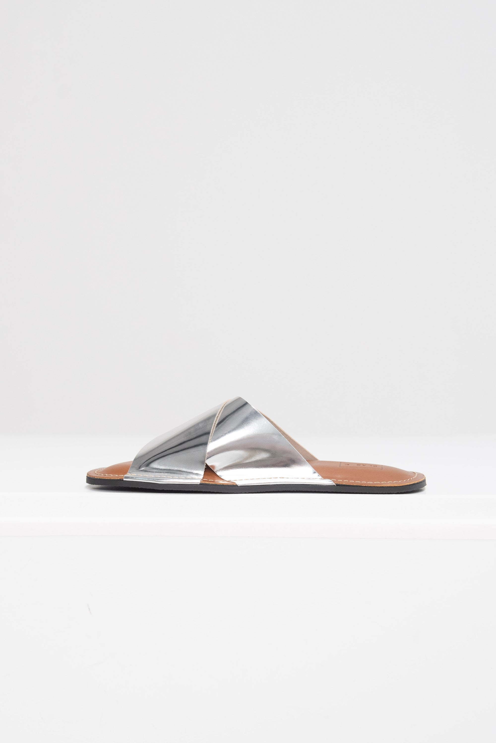 PLAN C - Cross Strap Leather Sandals, Silver