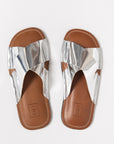 PLAN C - Cross Strap Leather Sandals, Silver