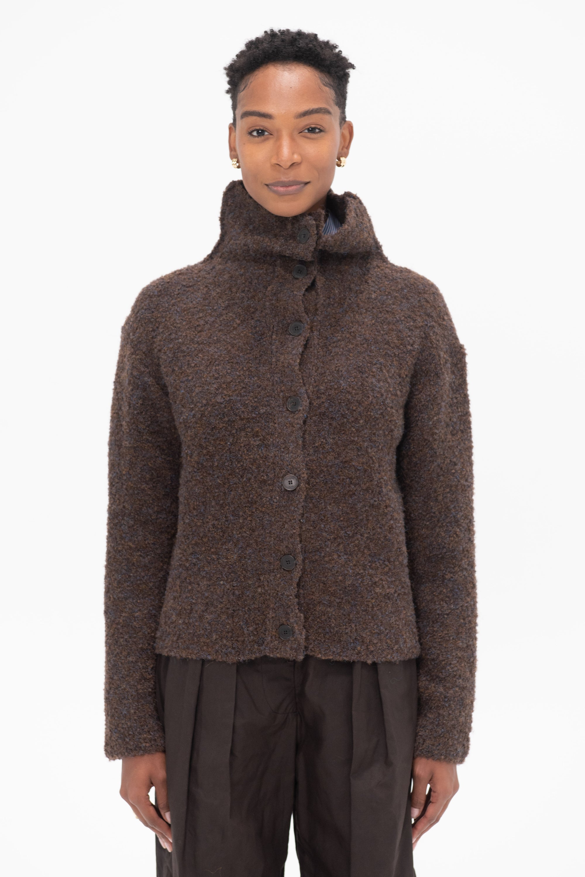 MIJEONG PARK - Spread Collar Boucle Cardigan, Brown