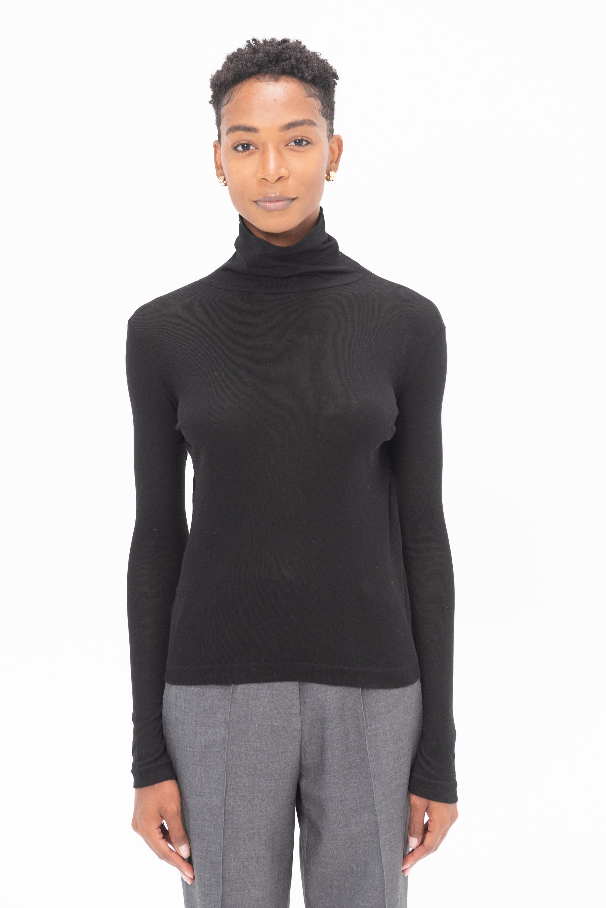 MIJEONG PARK - Thin Ribbed Roll Neck Top, Black