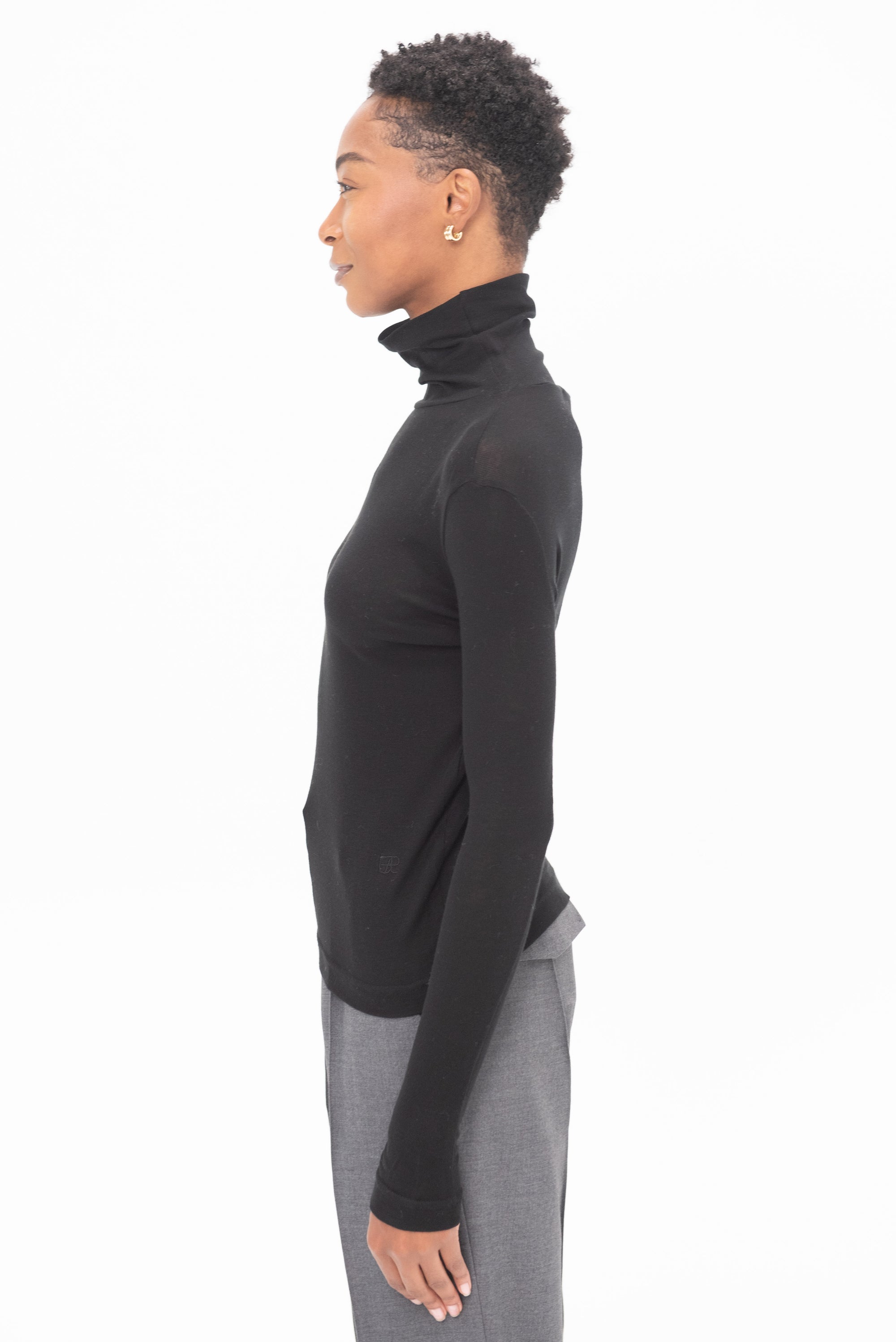 MIJEONG PARK - Thin Ribbed Roll Neck Top, Black