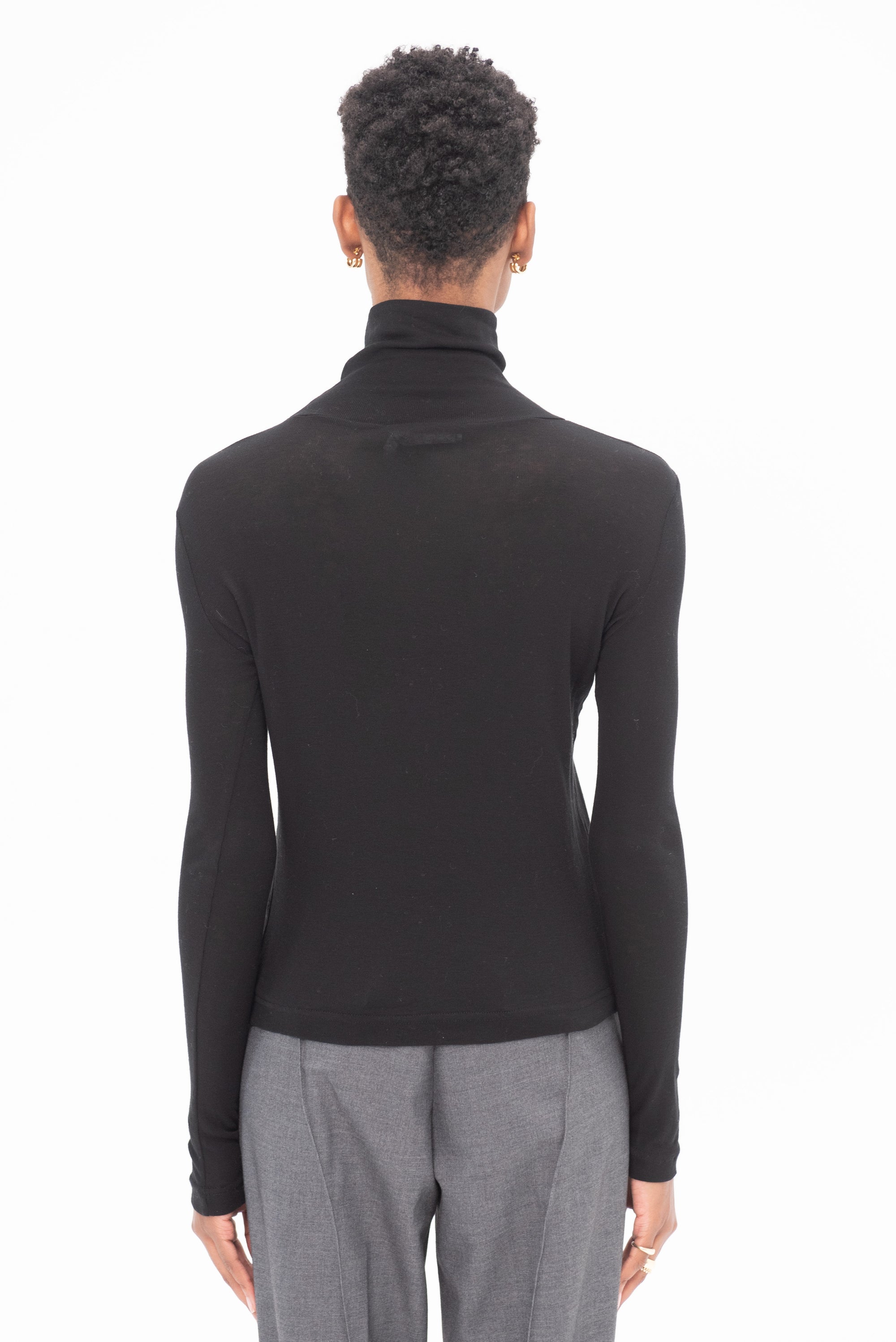 MIJEONG PARK - Thin Ribbed Roll Neck Top, Black