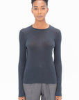 Wool Tencel Crewneck Top, Dark Navy