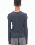 Wool Tencel Crewneck Top, Dark Navy