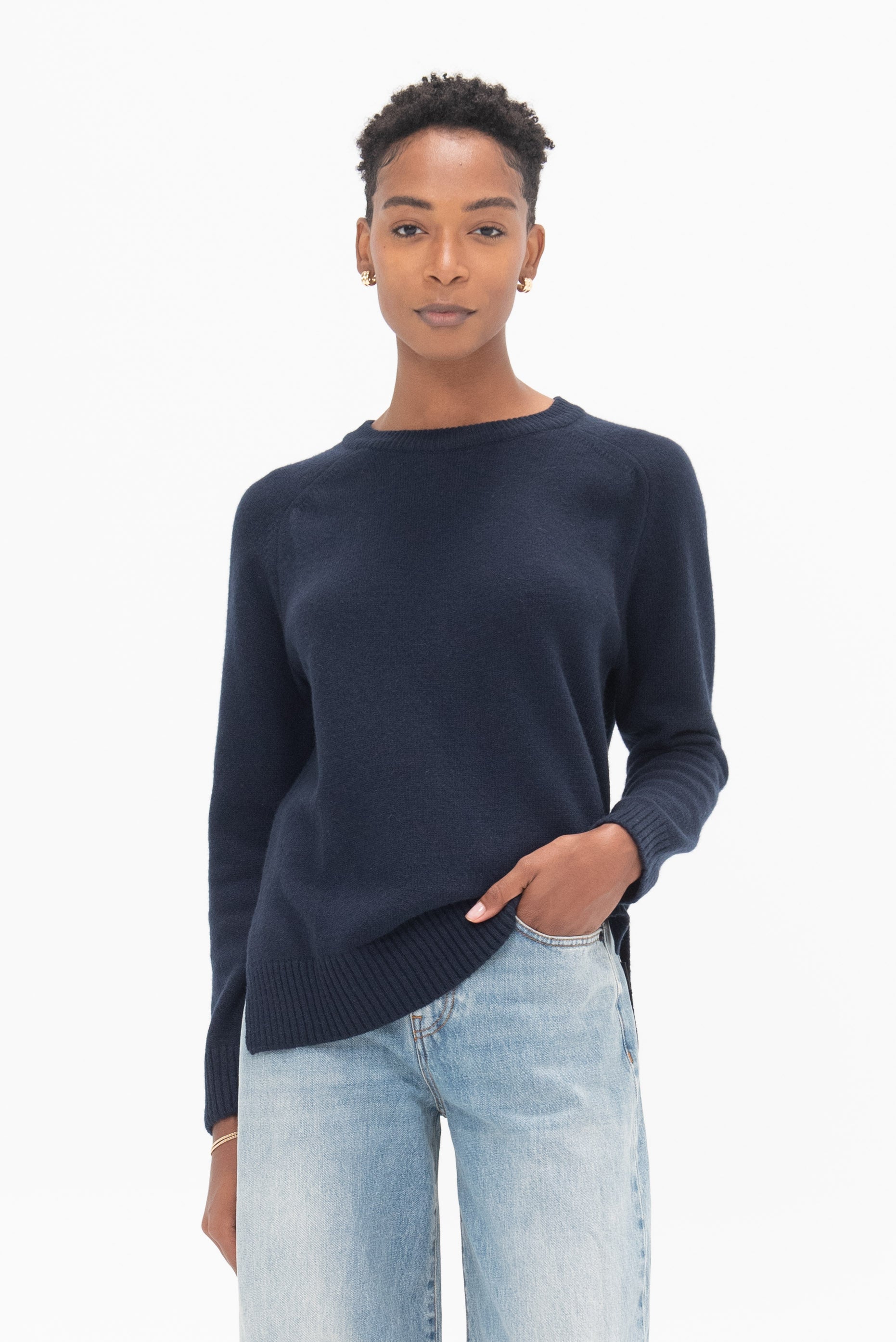 MIJEONG PARK - Cashmere Blend Crewneck Knit, Navy