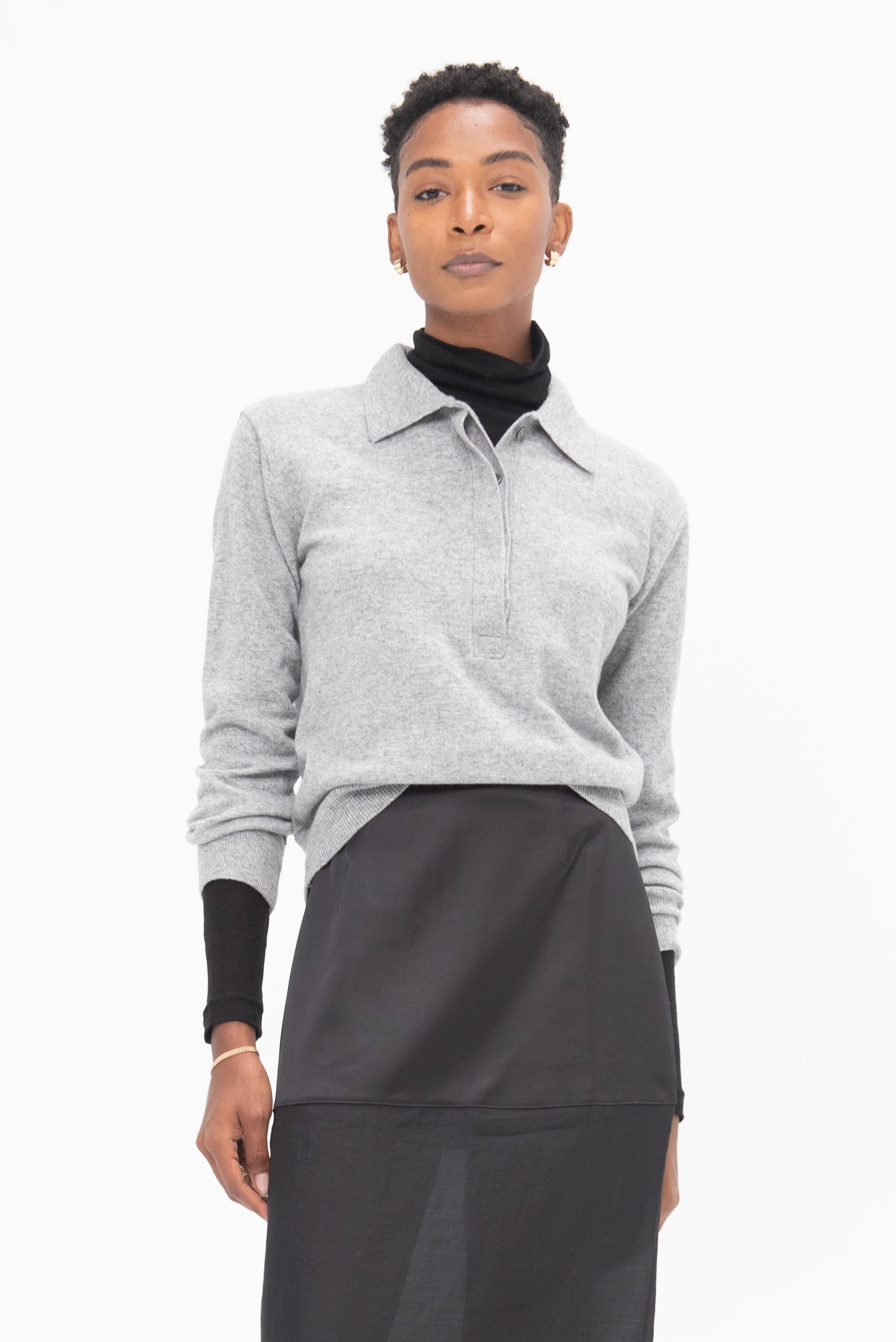 MIJEONG PARK - Cashmere Polo Sweater, Gray