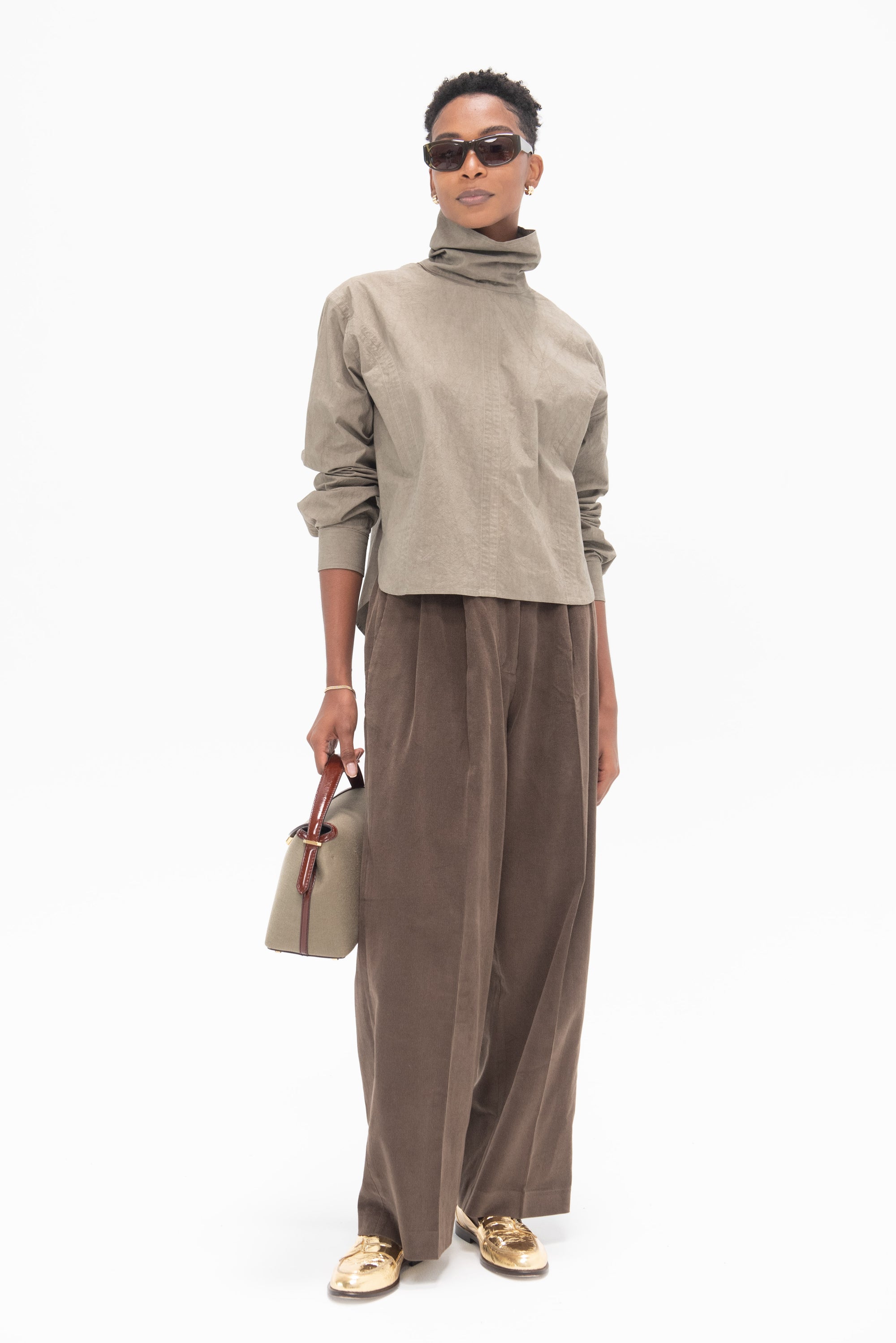 MIJEONG PARK - Thin Corduroy Wide Leg Pants, Light Brown