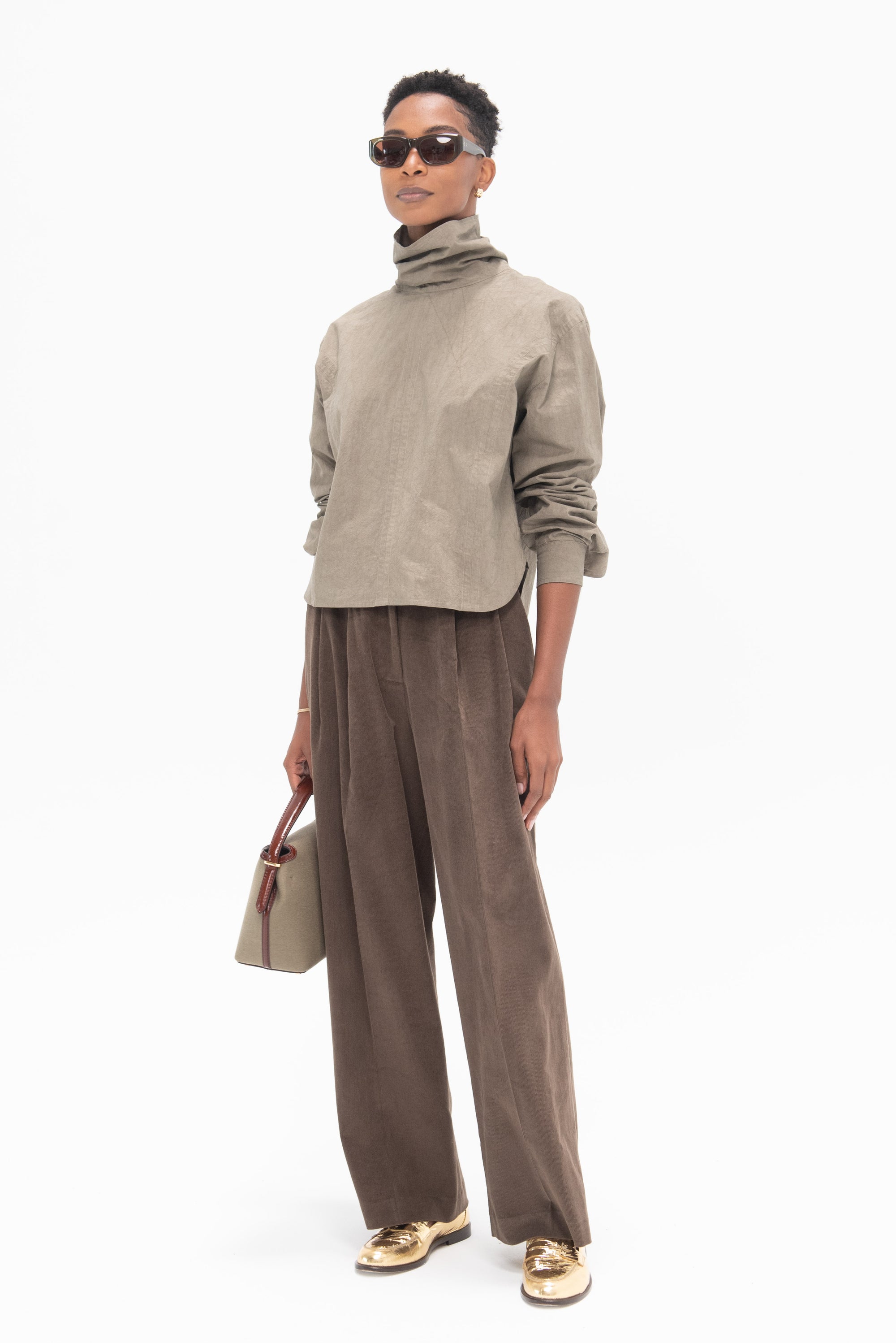 MIJEONG PARK - Thin Corduroy Wide Leg Pants, Light Brown