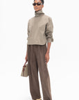 MIJEONG PARK - Thin Corduroy Wide Leg Pants, Light Brown