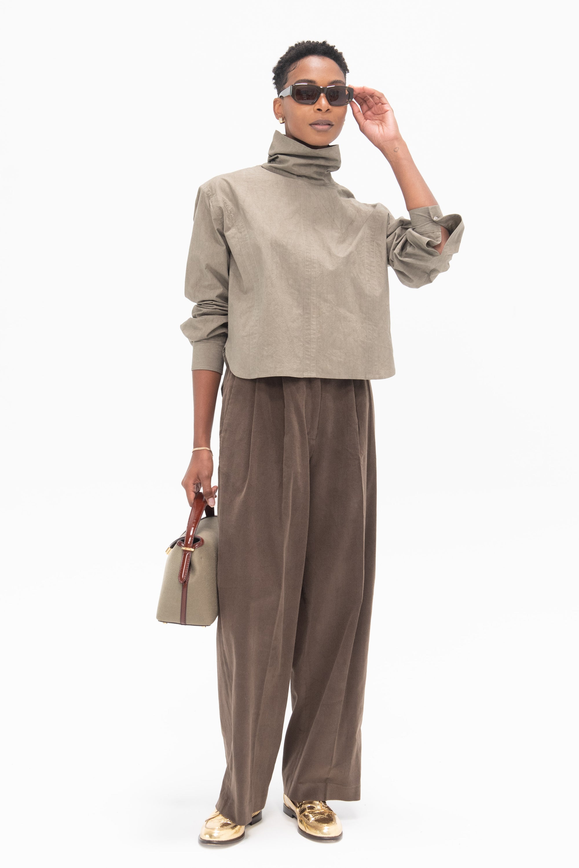 MIJEONG PARK - Thin Corduroy Wide Leg Pants, Light Brown