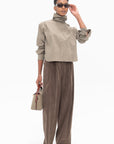 MIJEONG PARK - Thin Corduroy Wide Leg Pants, Light Brown