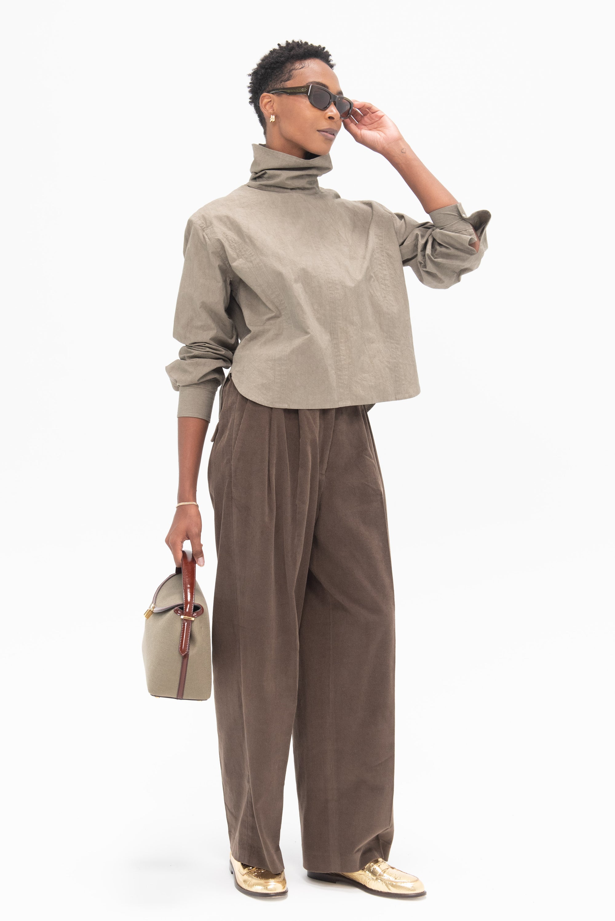 MIJEONG PARK - Thin Corduroy Wide Leg Pants, Light Brown