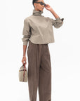 MIJEONG PARK - Thin Corduroy Wide Leg Pants, Light Brown