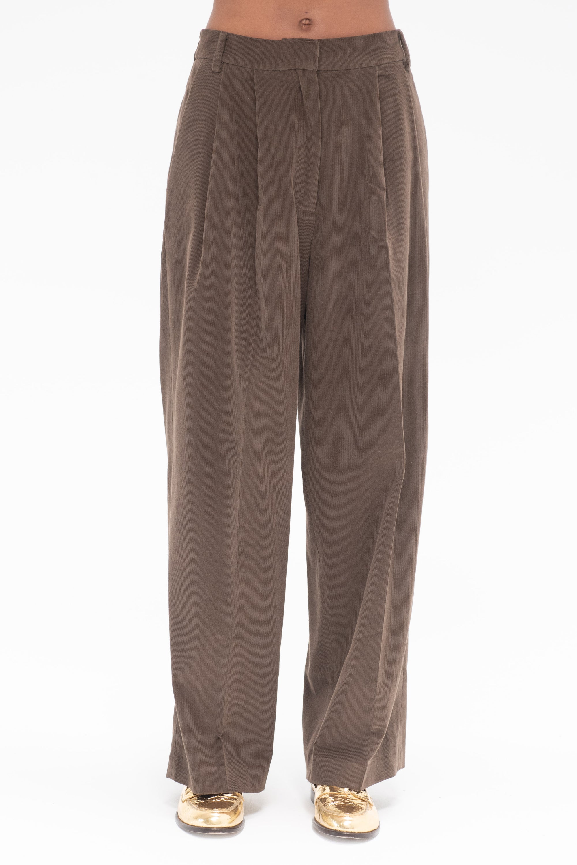 MIJEONG PARK - Thin Corduroy Wide Leg Pants, Light Brown