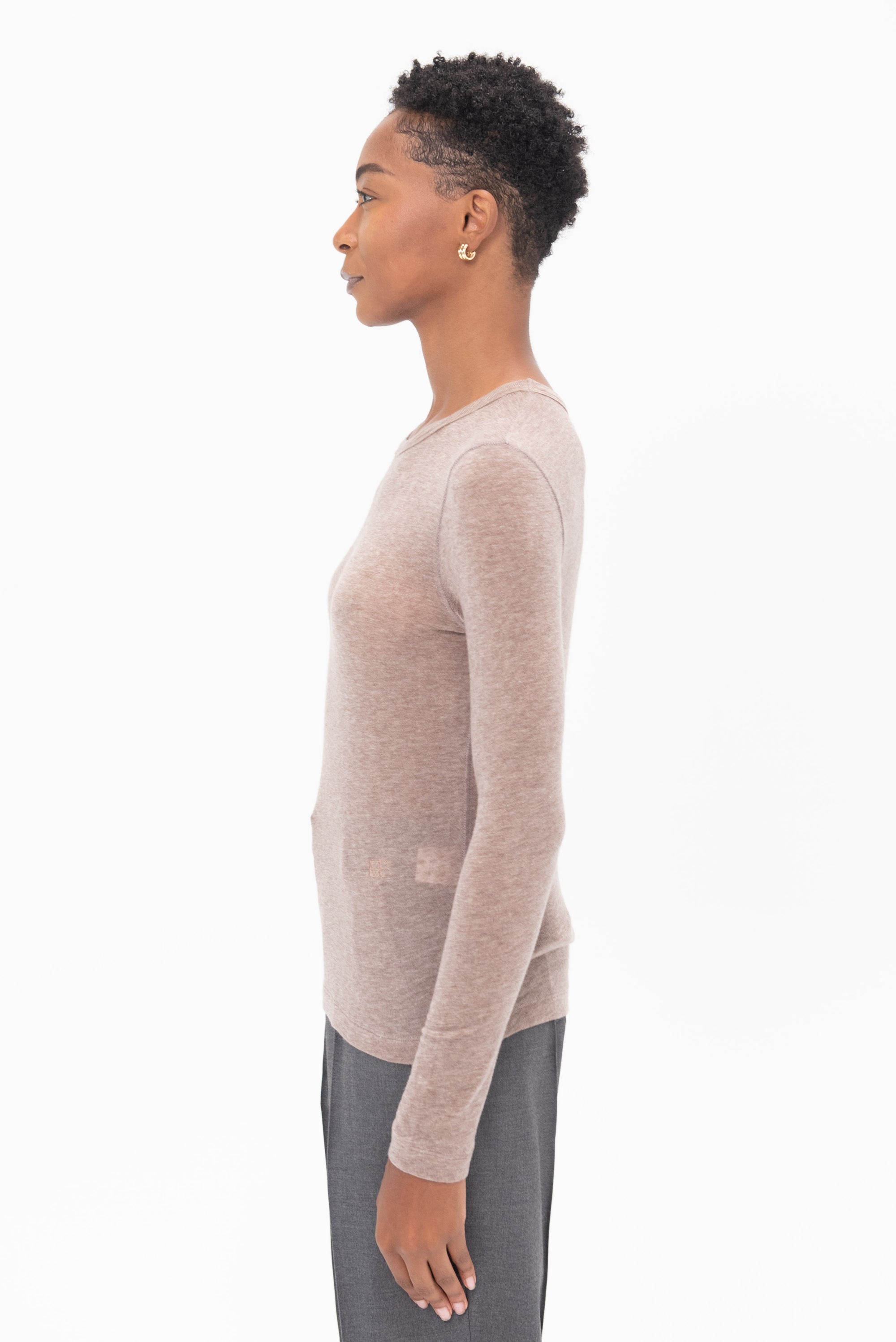 MIJEONG PARK - Wool Tencel Crewneck Top, Light Heather Brown