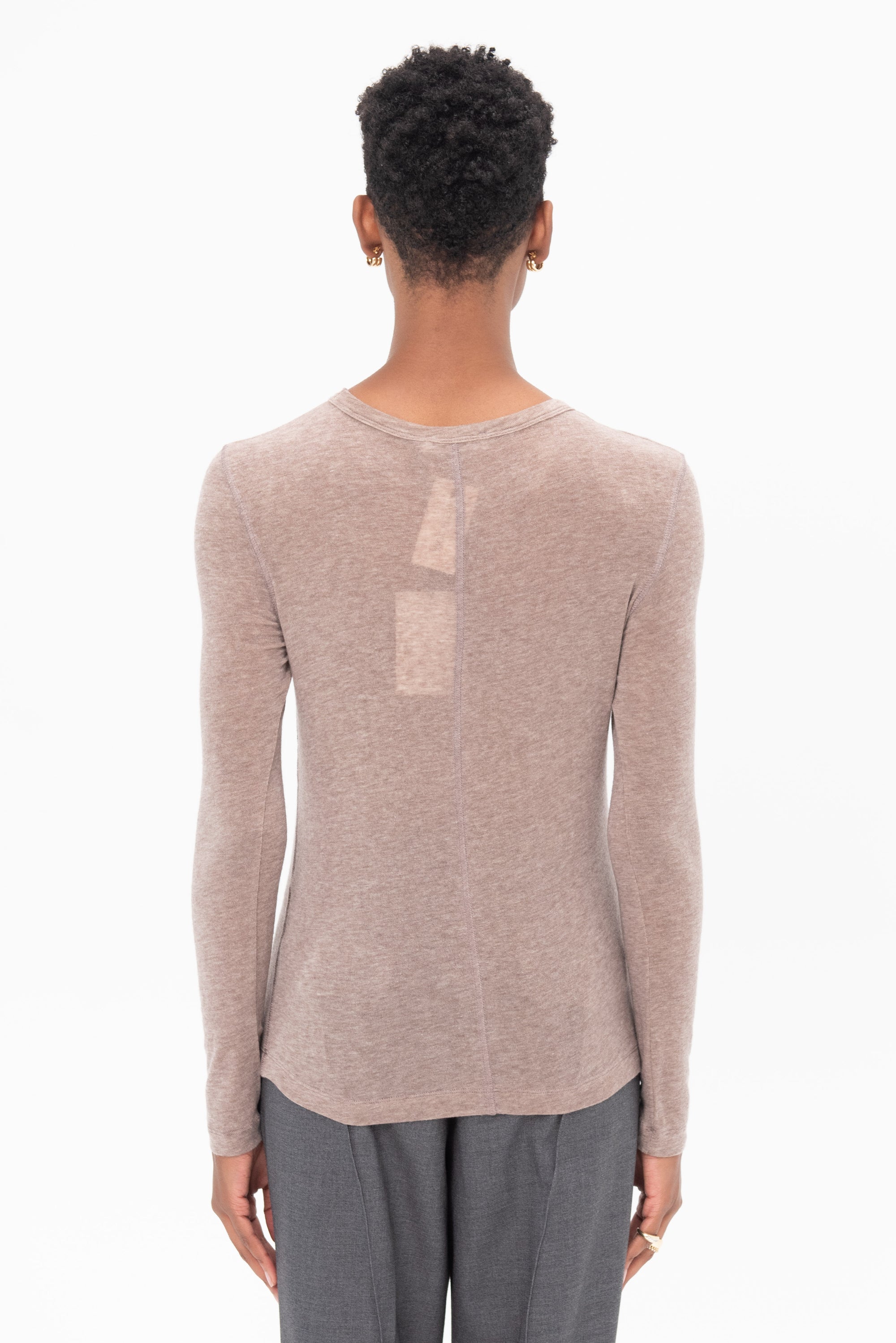 MIJEONG PARK - Wool Tencel Crewneck Top, Light Heather Brown