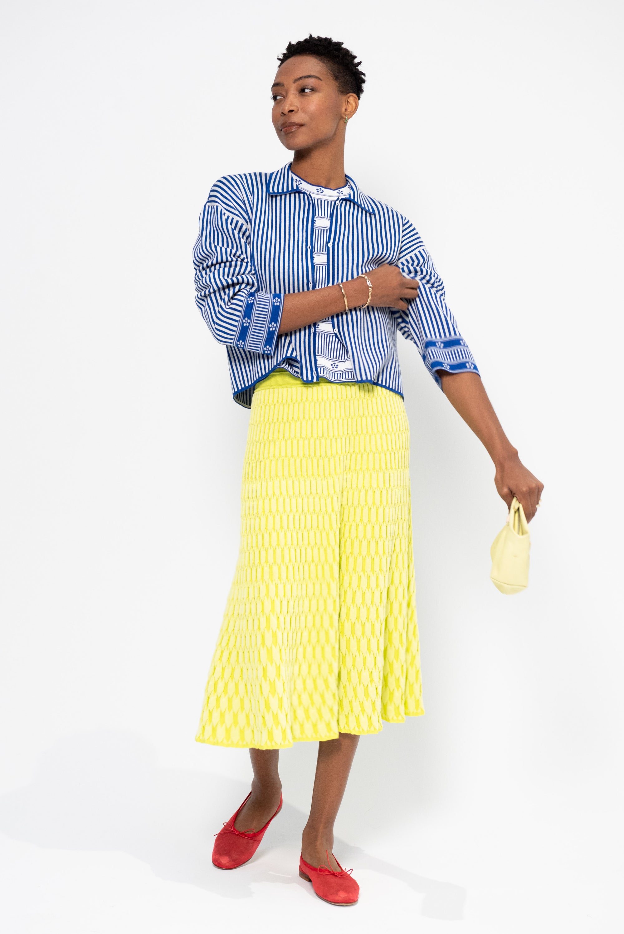 Camille - Fine Striped Knit Shirt, Majorelle &amp; Natural