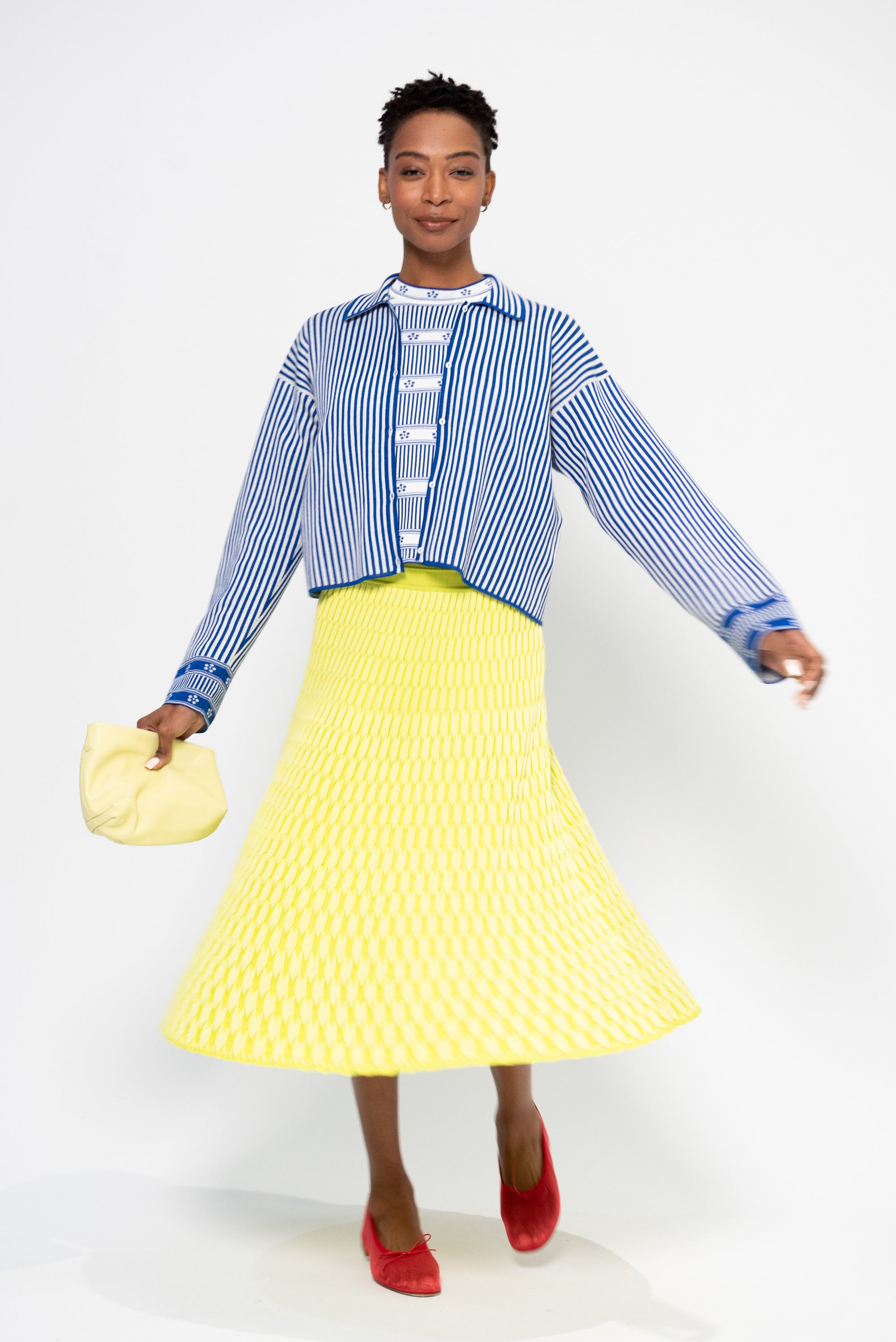 Camille - Fine Striped Knit Shirt, Majorelle &amp; Natural