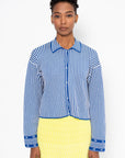 Camille - Fine Striped Knit Shirt, Majorelle & Natural