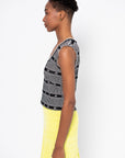 Thistle - Stripped & Flower Knit Tank, Natural Deep Black