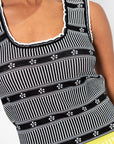 Thistle - Stripped & Flower Knit Tank, Natural Deep Black