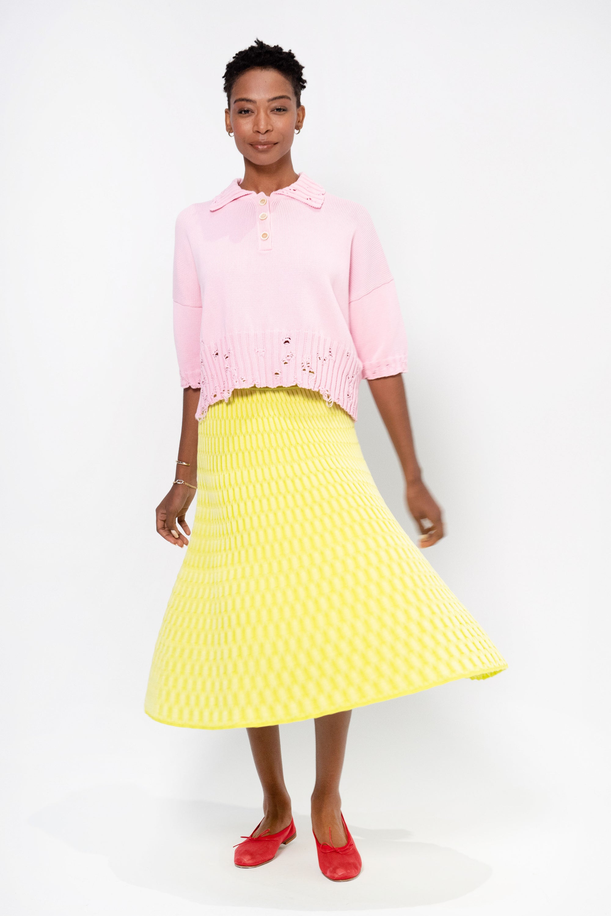 Tuscany - Long Plain Zellige Mesh Skirt, Limoncello