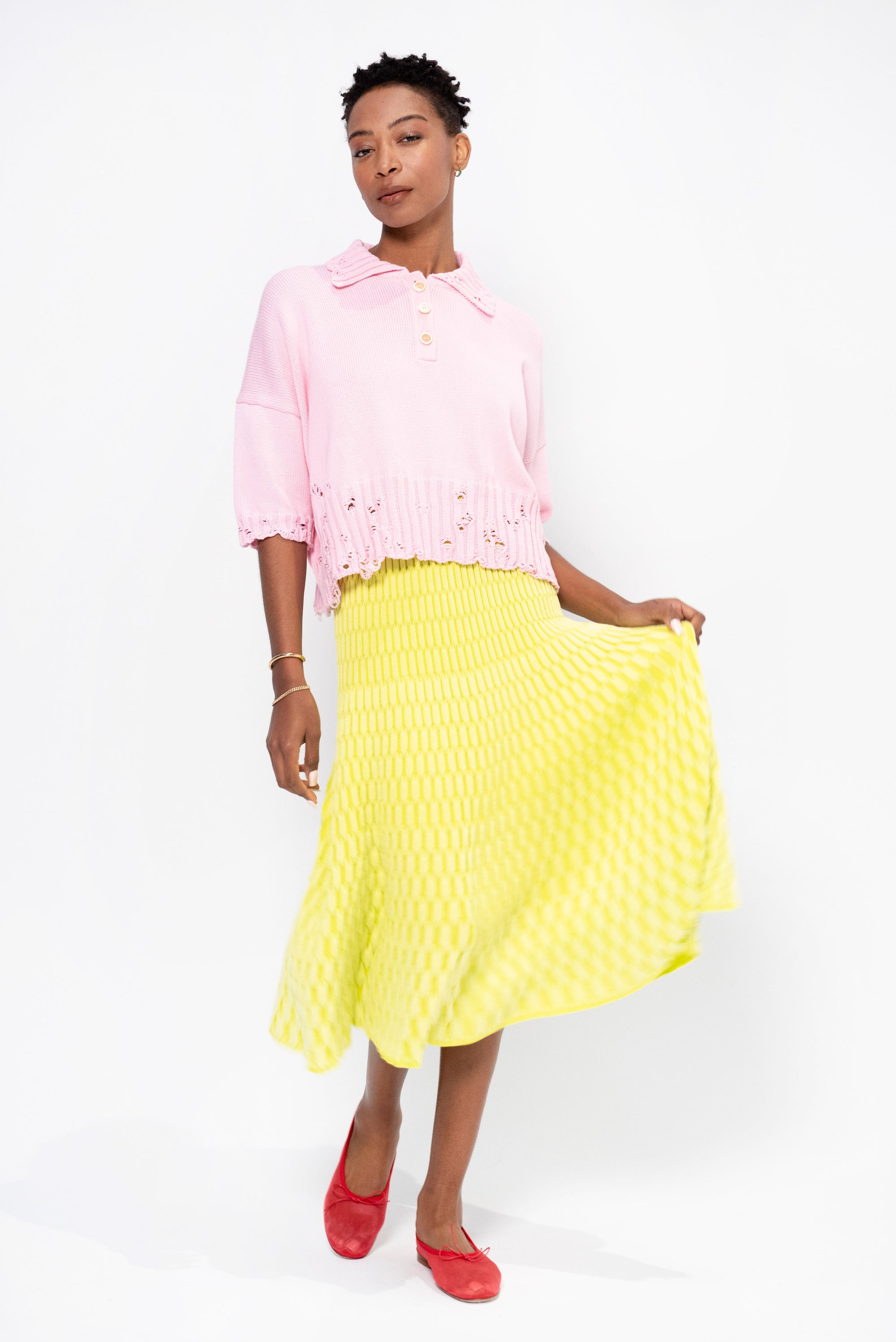 Tuscany - Long Plain Zellige Mesh Skirt, Limoncello