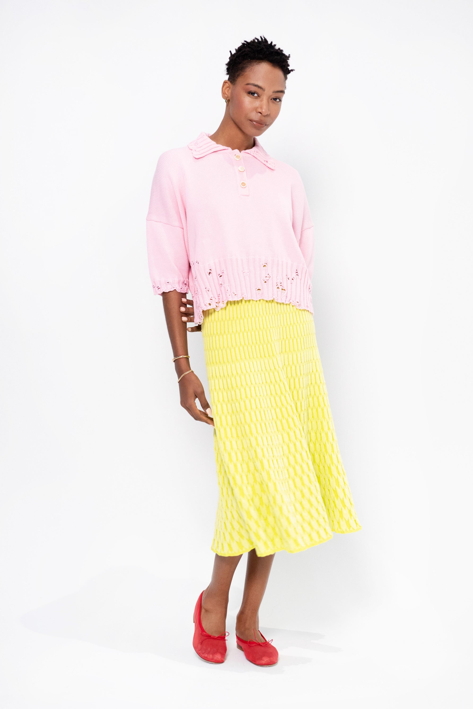 Tuscany - Long Plain Zellige Mesh Skirt, Limoncello