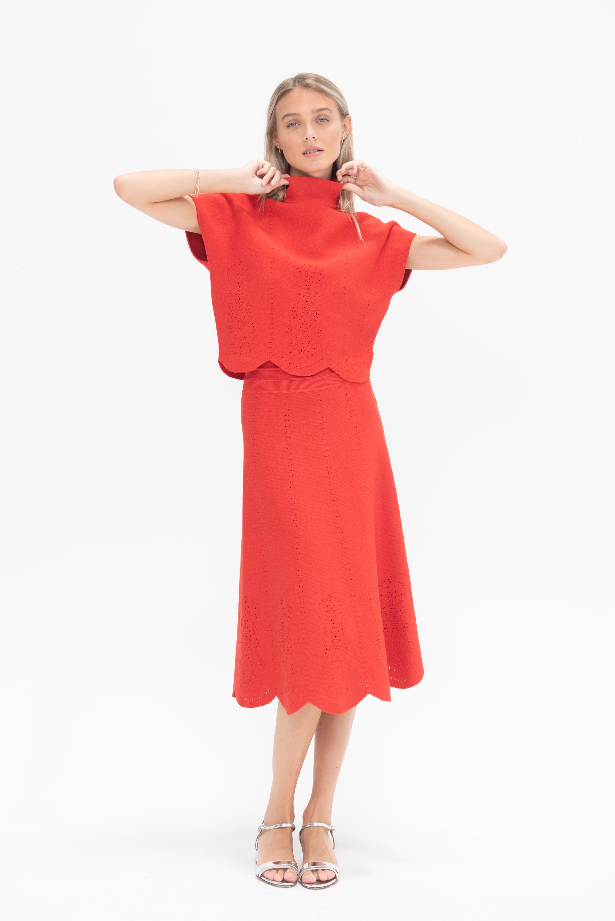 MOLLI - Biscotte Eyelet-Embroidery Knit Skirt, Poppy