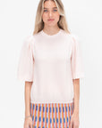 Tournesol - Pleated Elbow-Length Sleeved Knit Top, Petal