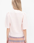 Tournesol - Pleated Elbow-Length Sleeved Knit Top, Petal