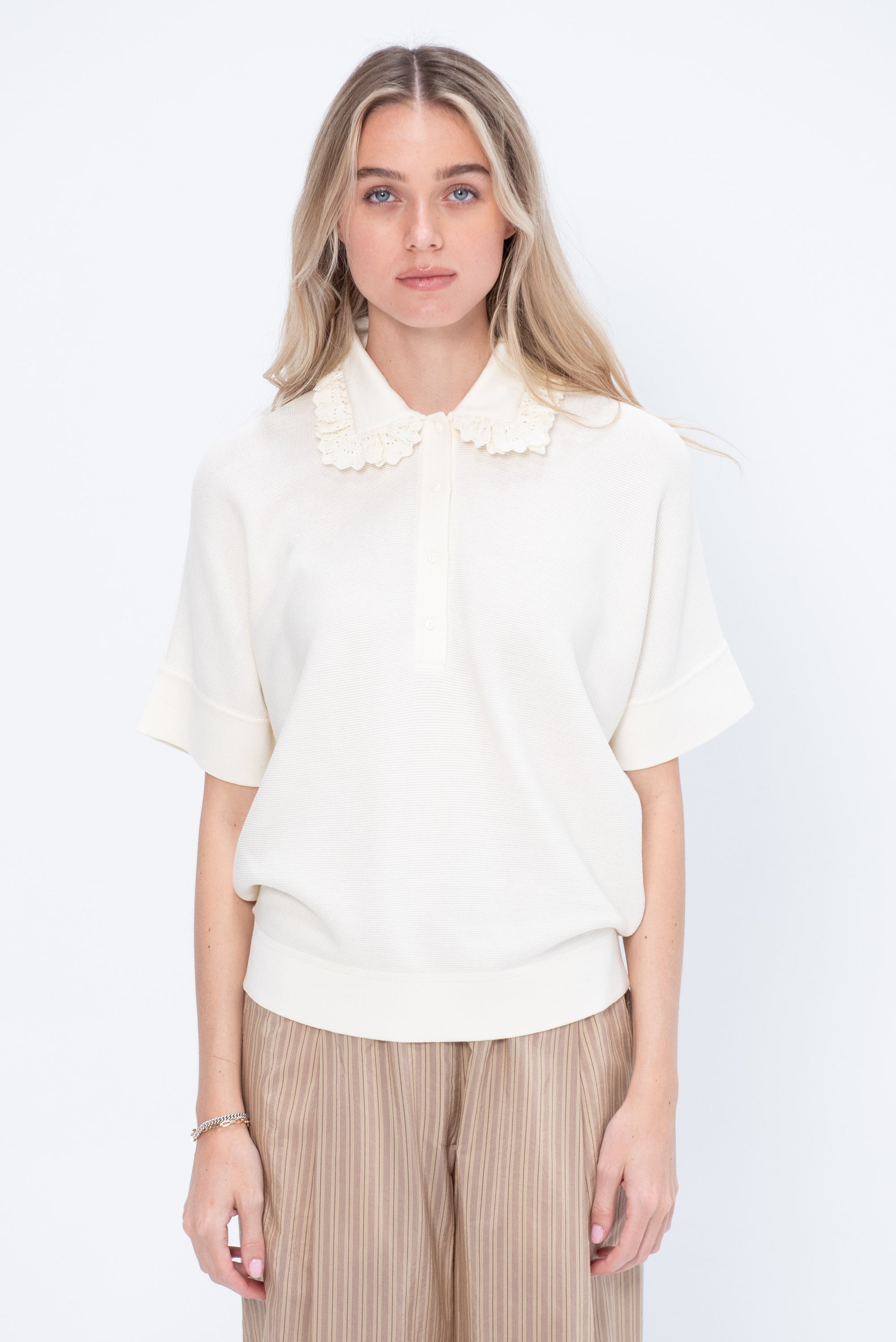 Tim - Maxi Ruffled Collar Modern Top, Natural