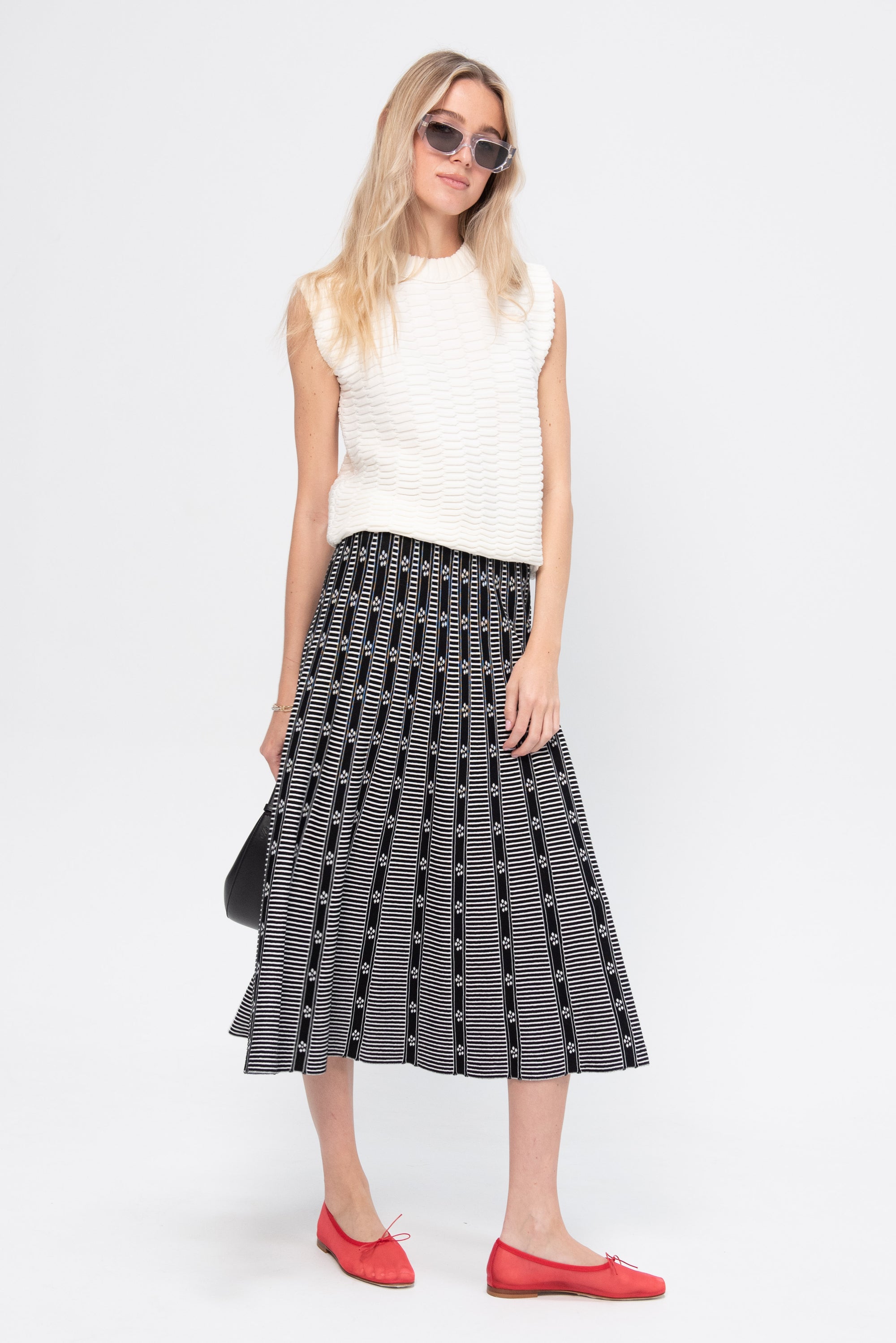 Capucine - Mini Flowers Jacquard Skirt, Deep Black