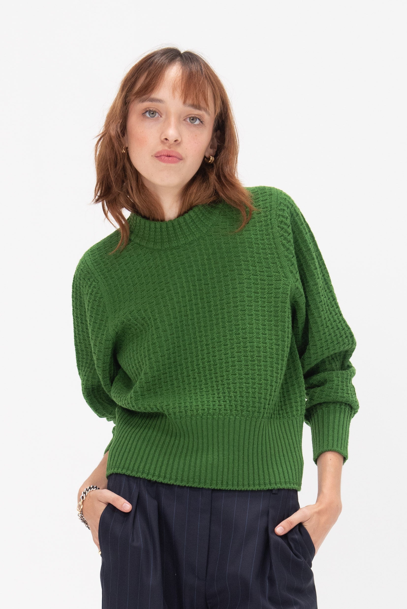 MOLLI - Baguette Fine Waffle Knit Sweater, Matcha